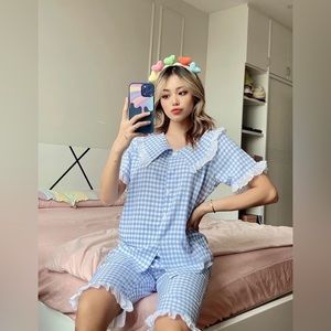 Blue Pajama Set: short sleeve + short Size S